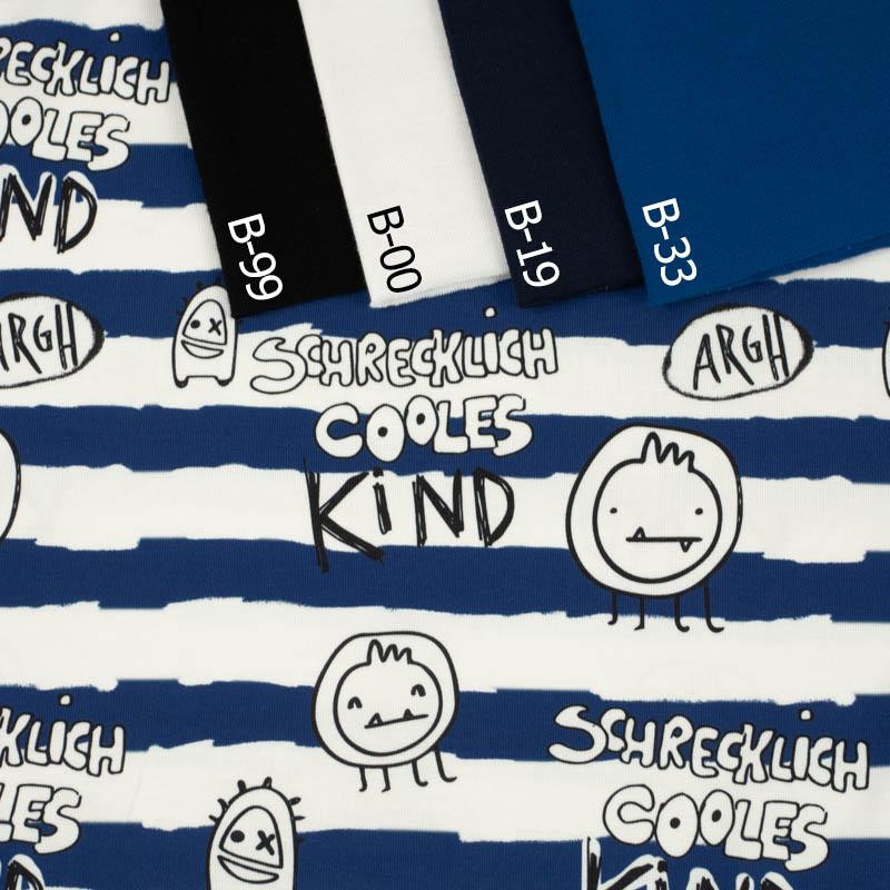 SCHRECKLICH COOLES KIND / DARK BLUE STRIPES (SCHOOL DRAWINGS) - looped knit fabric