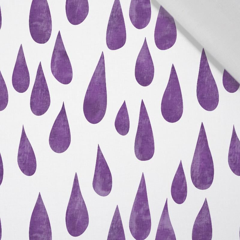BIG DROPS (violet) / white  - Cotton woven fabric