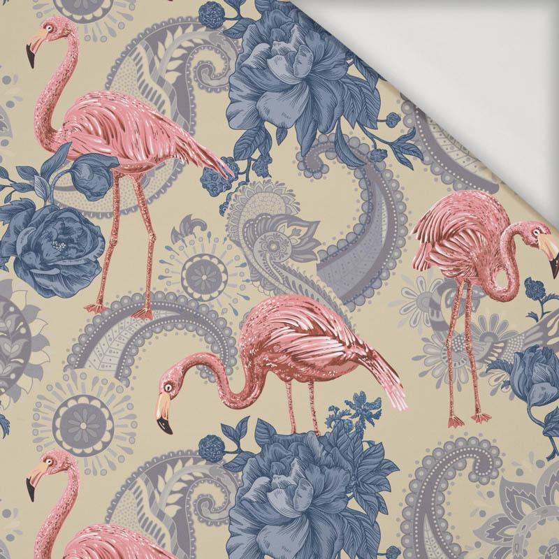 FLAMINGOS AND ROSES / beige - Viscose jersey