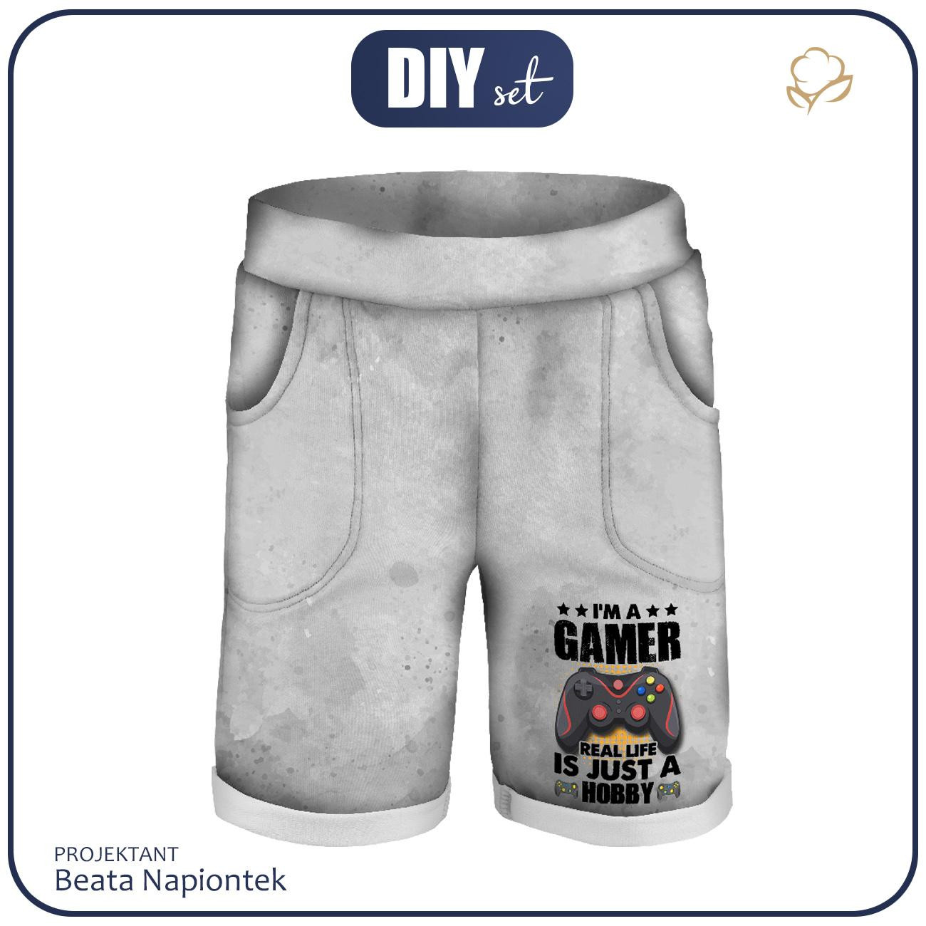 KID`S SHORTS (RIO) - GAMER / white - looped knit fabric 