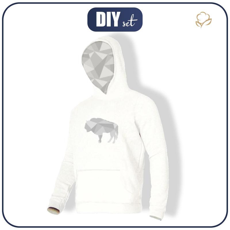 MEN’S HOODIE (COLORADO) - GEOMETRIC EUROPEAN BISON (ADVENTURE)  / white - sewing set 