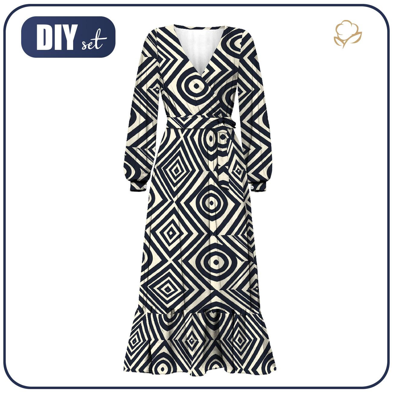 WRAP FLOUNCED DRESS (ABELLA) - GEOMETRIC PAT. 4 - sewing set