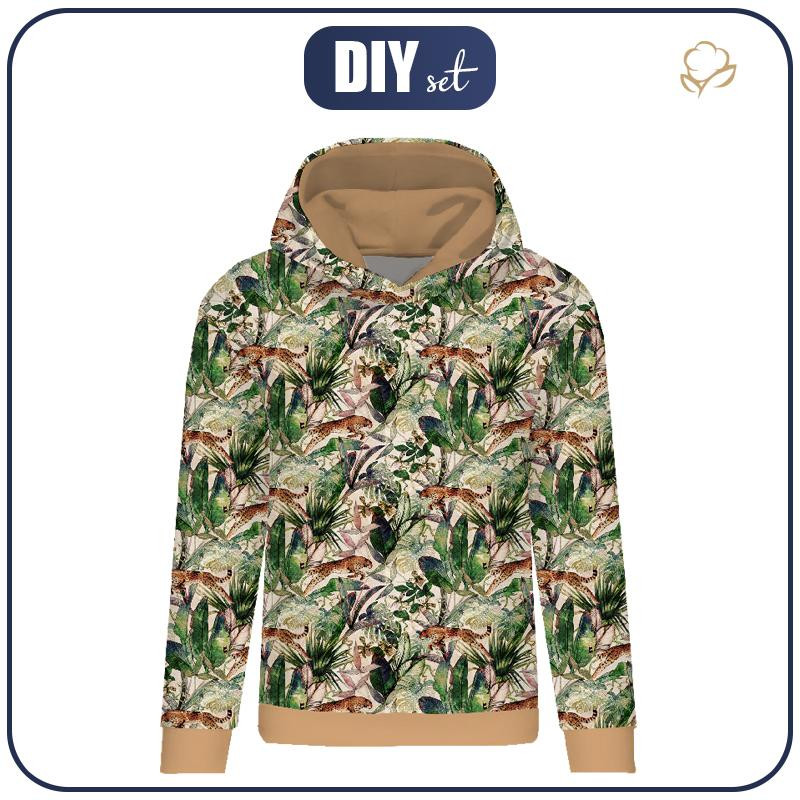 CLASSIC WOMEN’S HOODIE (POLA) - CHEETAH / leaves - looped knit fabric 