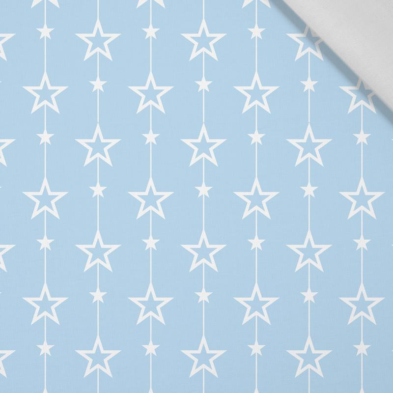 WHITE  STARS (CHAINS) / light blue - Cotton woven fabric