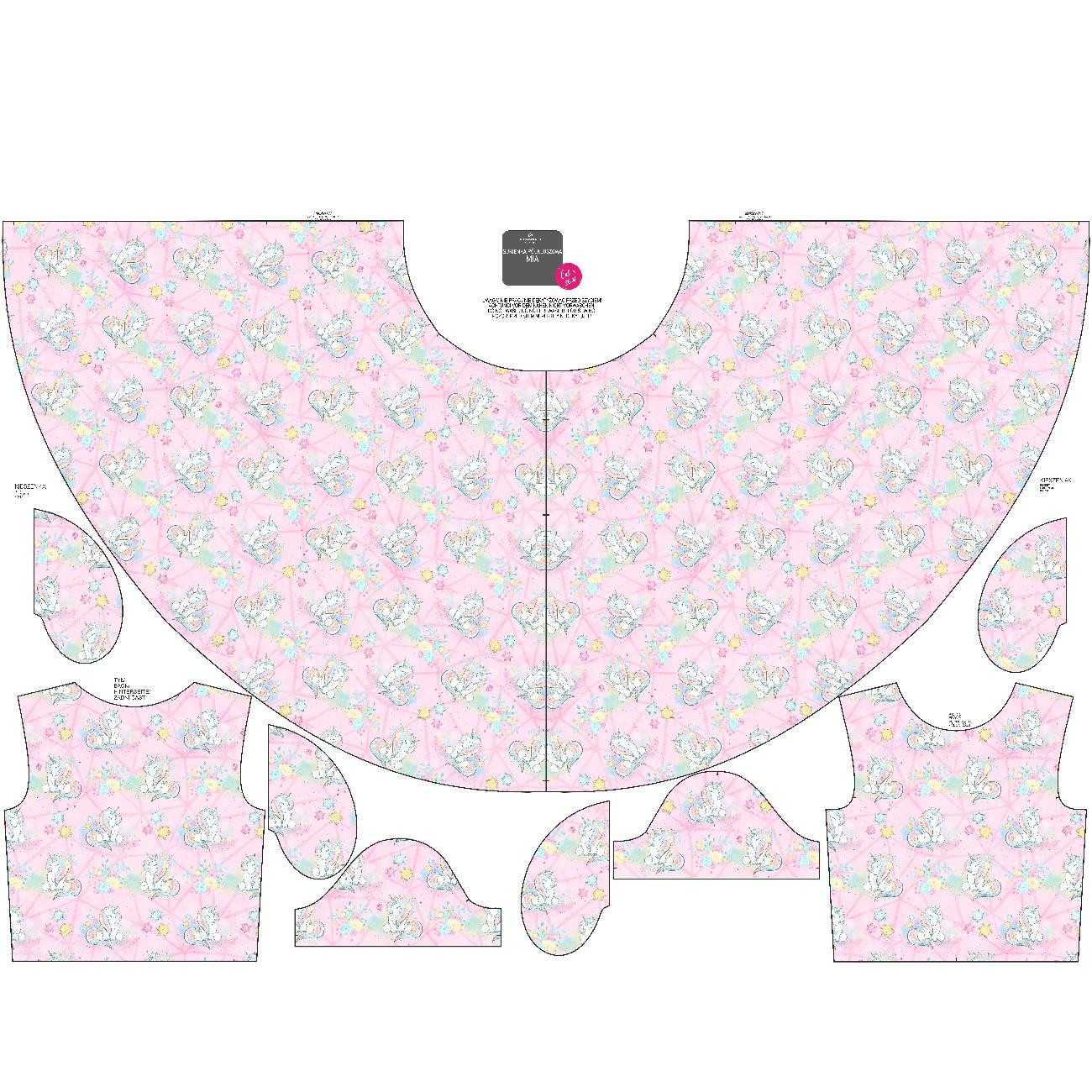 KID'S DRESS "MIA" - UNICORNS AND FLOWERS pat. 2 (WONDERLAND) - sewing set