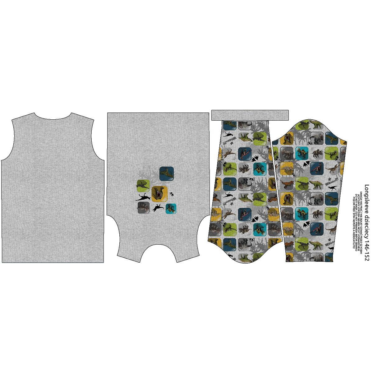 LONGSLEEVE - DINO TILES PAT. 5 / melange light grey - sewing set