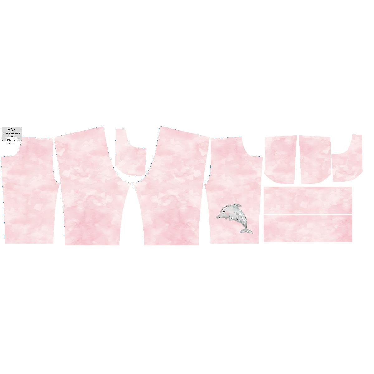 KID`S SHORTS (RIO) - DOLPHIN / CAMOUFLAGE pat. 2 / pale pink - looped knit fabric 