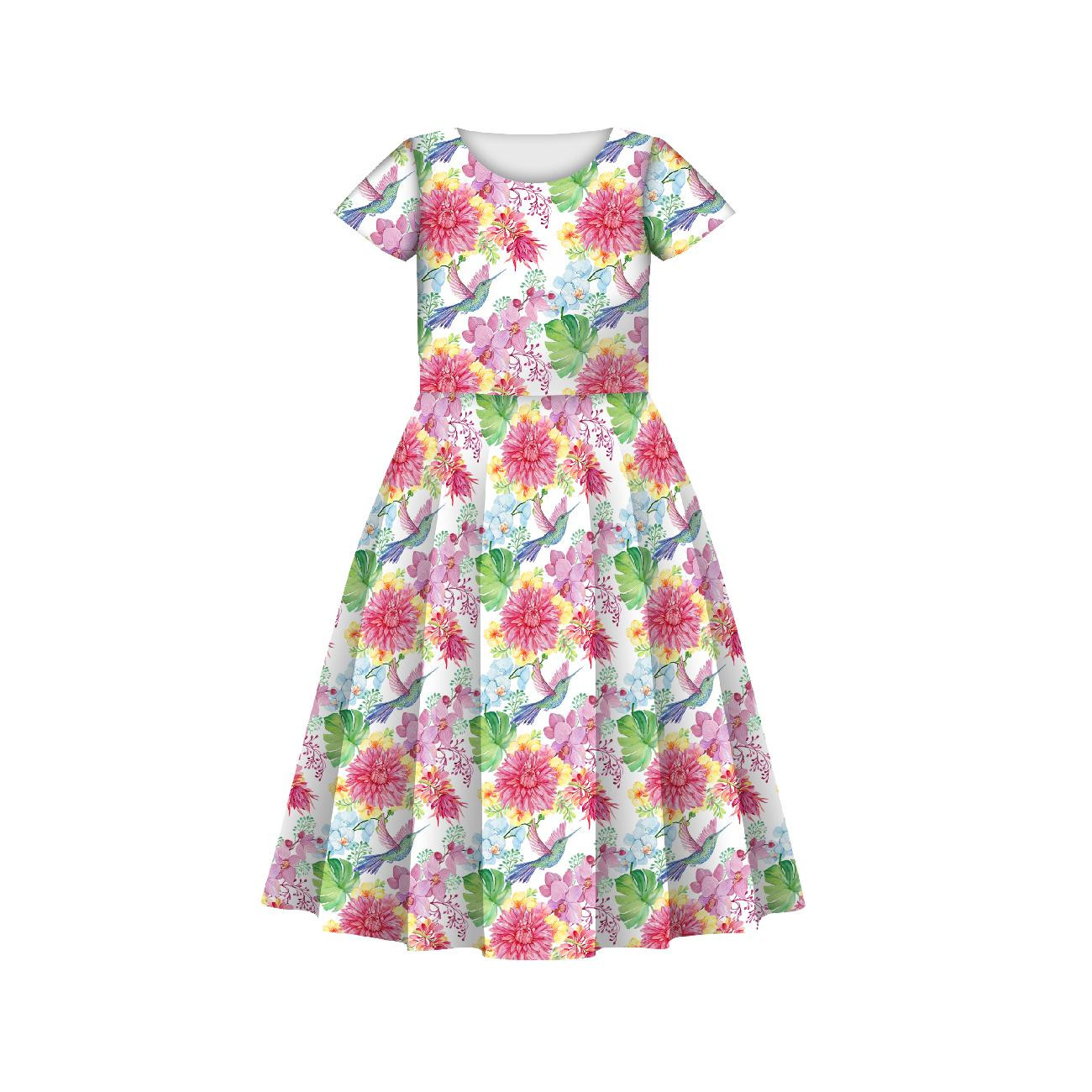 KID'S DRESS "MIA" - HUMMINGBIRDS AND FLOWERS - sewing set