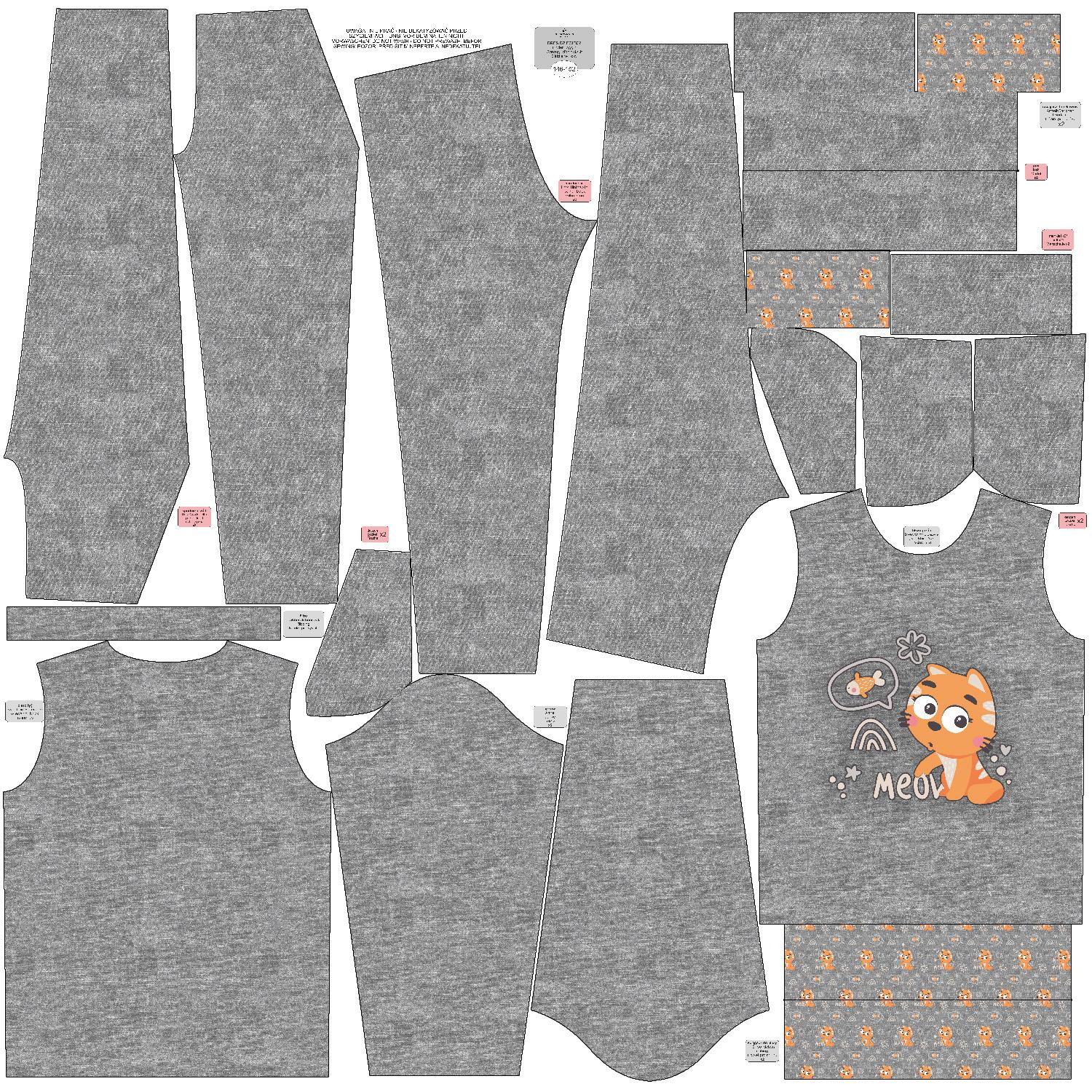 Children's tracksuit (MILAN) - CATS / meow (CATS WORLD ) / ACID WASH GREY - sewing set