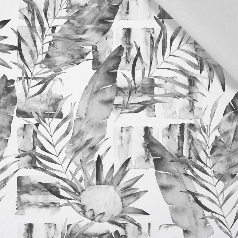 WATER-COLOR LEAVES 2.0 (GREY) / white - Cotton woven fabric