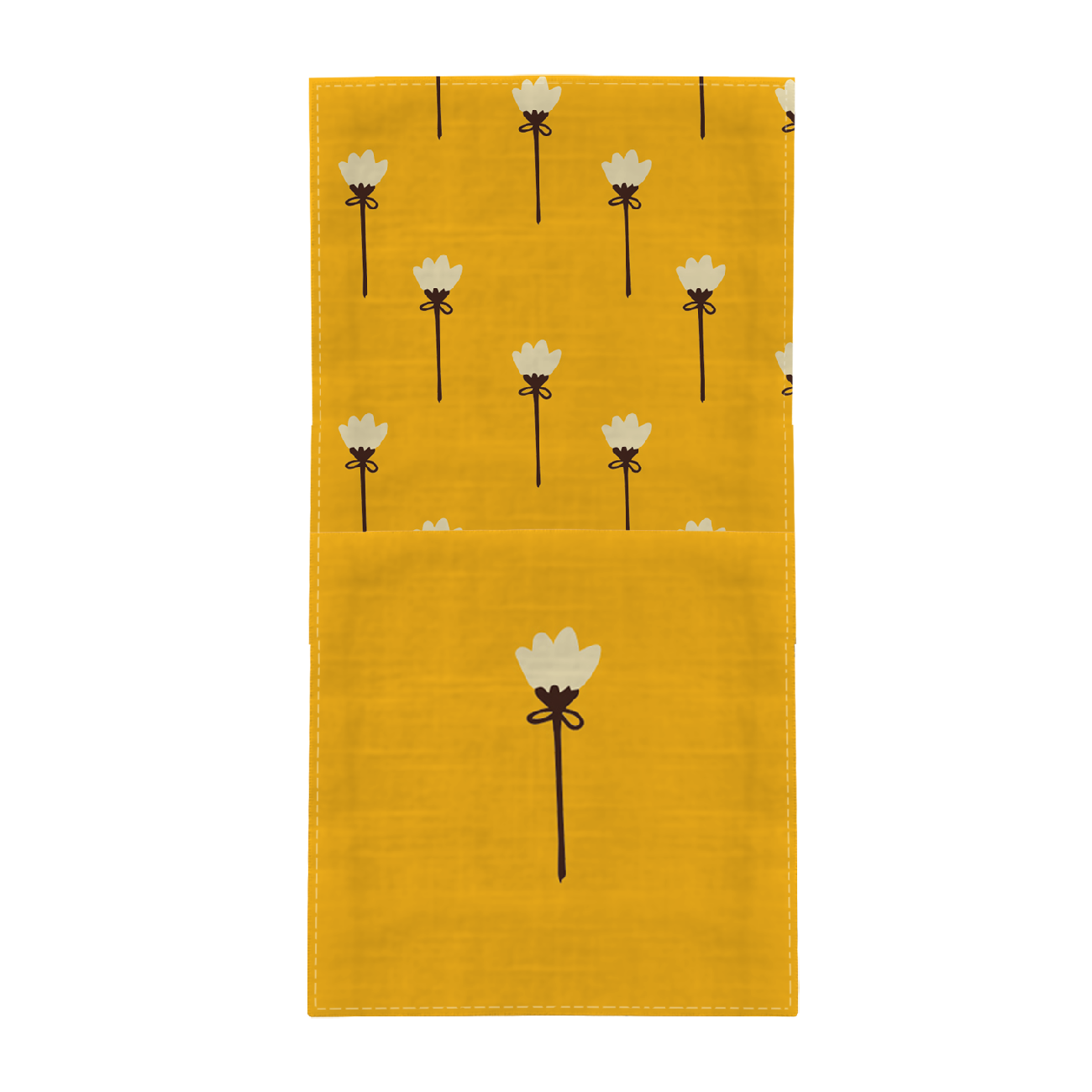 NAPKINS AND RUNNER - SMALL WHITE FLOWERS / mustard - sewing set