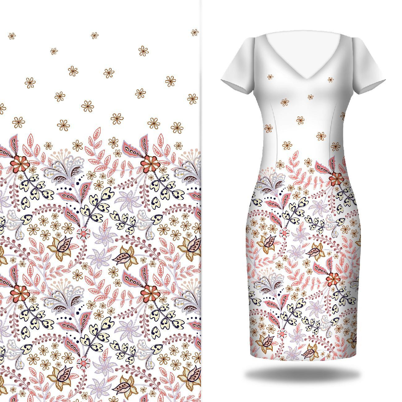 FLOWERS (pattern no. 3) / white - dress panel Satin