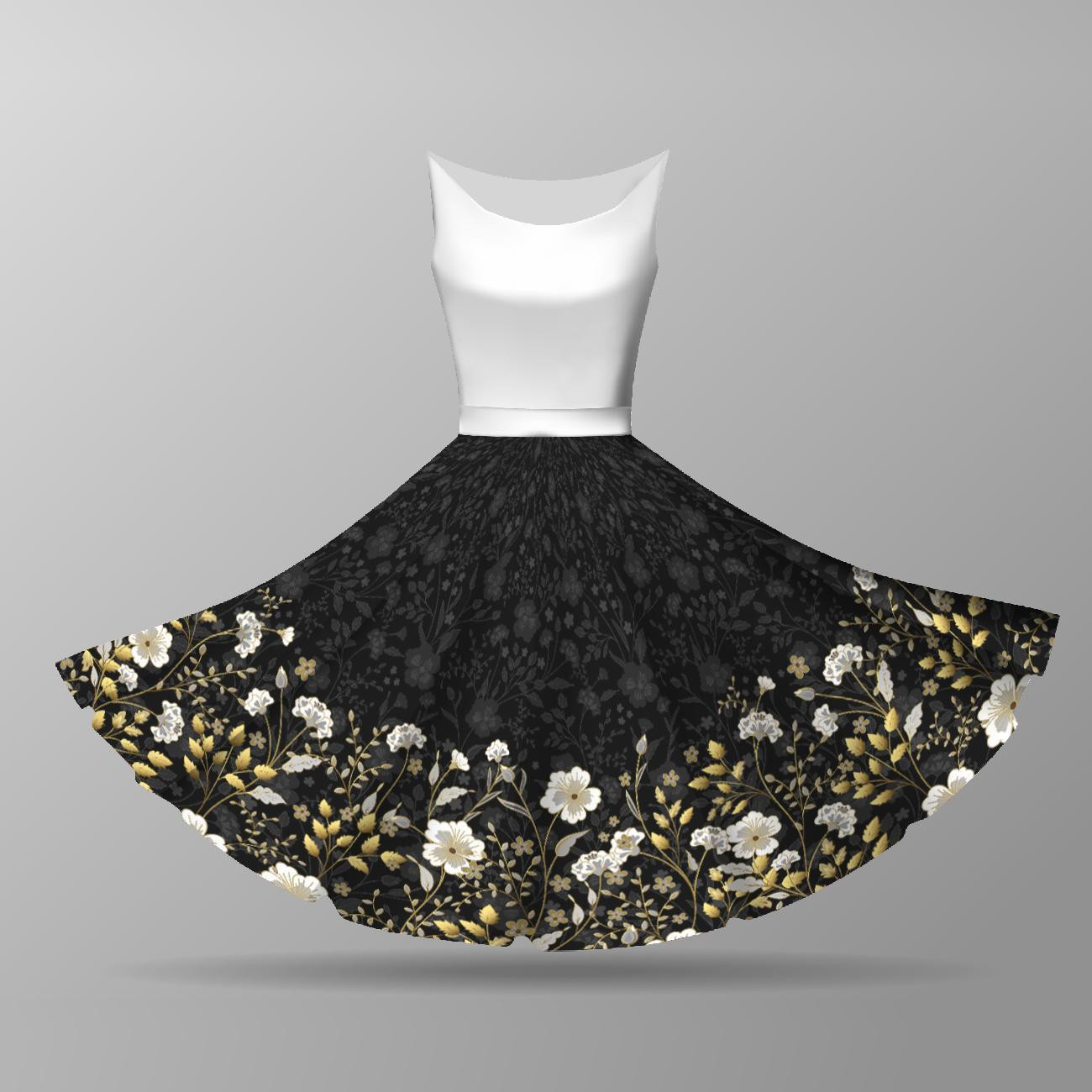 FLOWERS (pattern no. 8) / black -  big circle skirt panel 