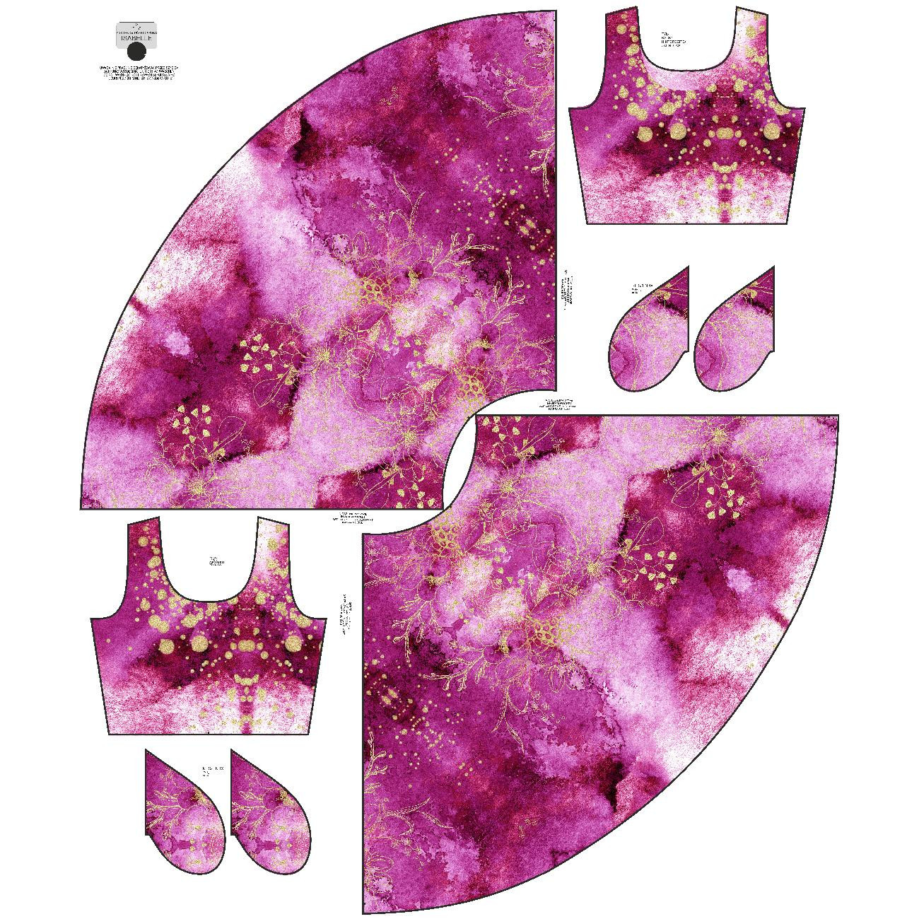 DRESS "ISABELLE" - FLOWERS / golden contour Pat. 2 / WATERCOLOR MARBLE - sewing set