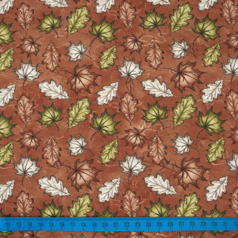 FOREST LEAVES pat. 1 / brown - looped knit fabric