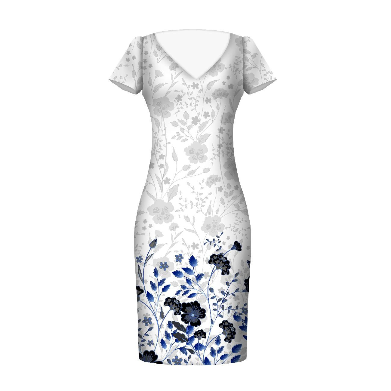 FLOWERS (pattern 5 navy) / white - dress panel 