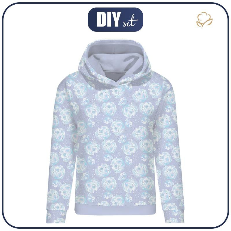 CLASSIC WOMEN’S HOODIE (POLA) - ICE FLOWERS (ENCHANTED WINTER) - looped knit fabric 