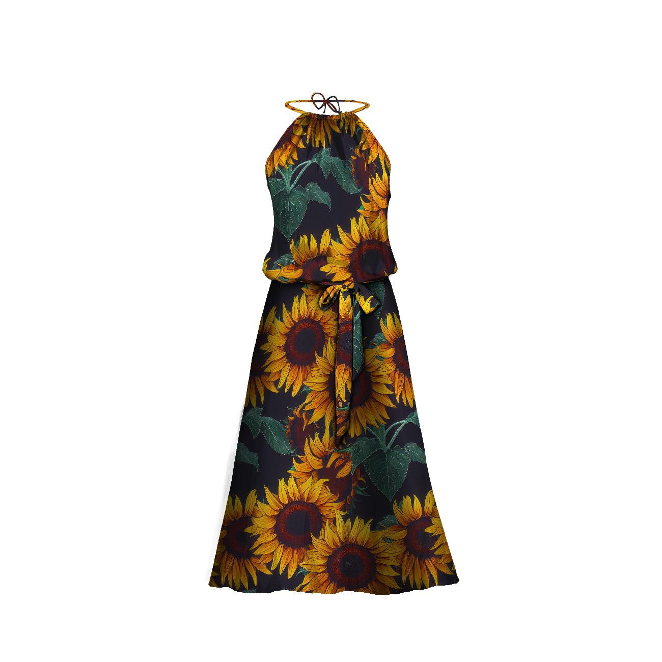 DRESS "DALIA" MAXI - PAINTED SUNFLOWERS pat. 1 - sewing set