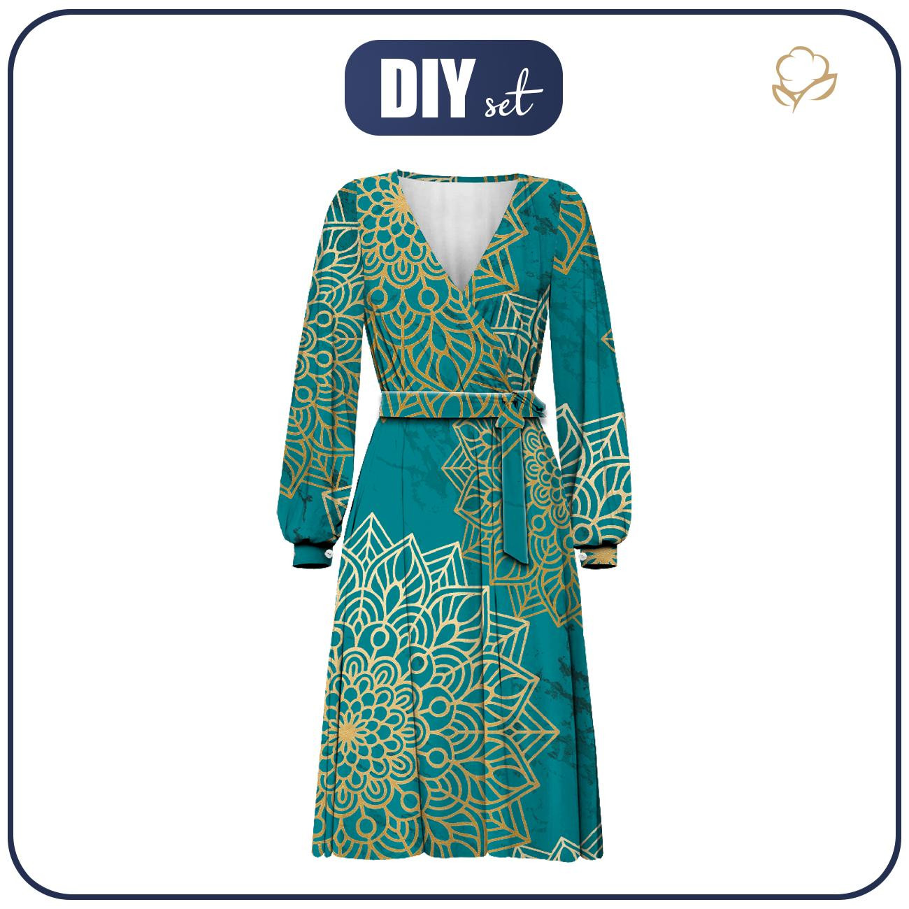 WRAP MIDI DRESS (BIANCA) - MANDALA pat. 5 / emerald - sewing set