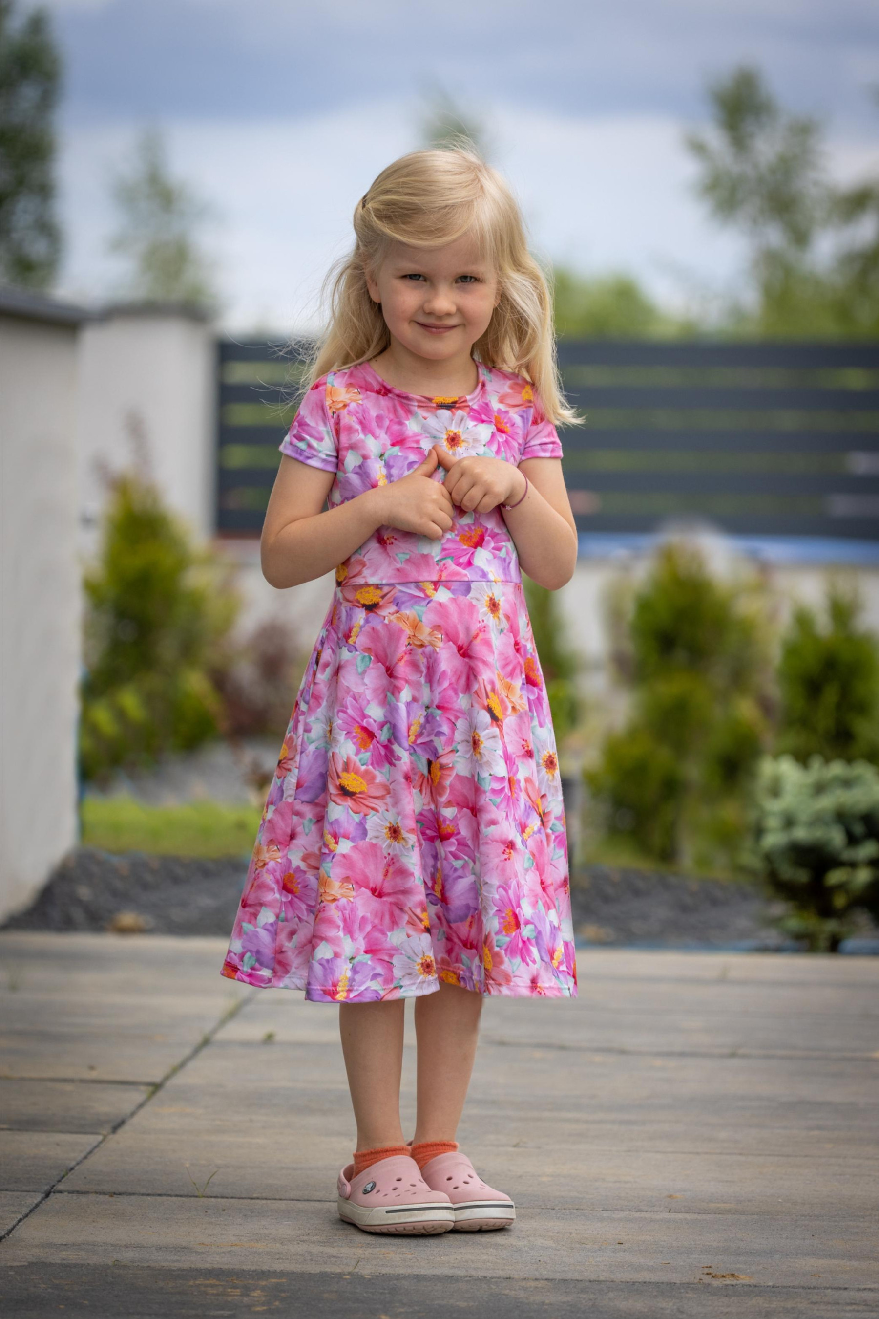 KID'S DRESS "MIA" - HUMMINGBIRDS AND FLOWERS - sewing set