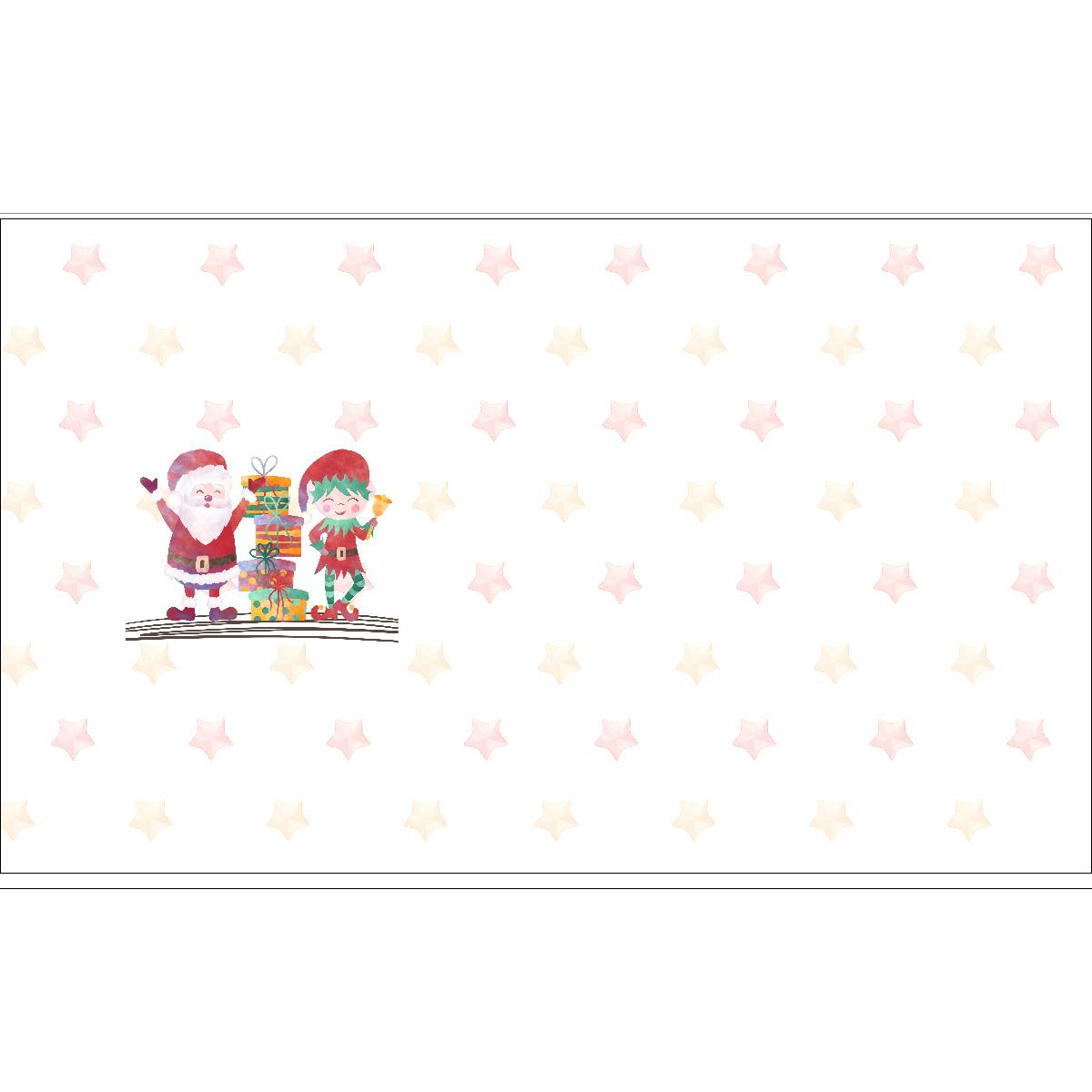 SANTA CLAUS AND ELF / presents (CHRISTMAS FRIENDS) - Cotton woven fabric panel / Choice of sizes