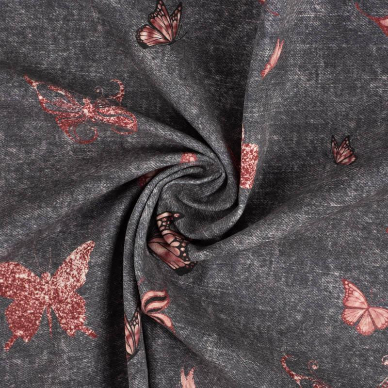 BUTTERFLIES (GLITTER BUTTERFLIES) / ACID WASH GREY - looped knit fabric