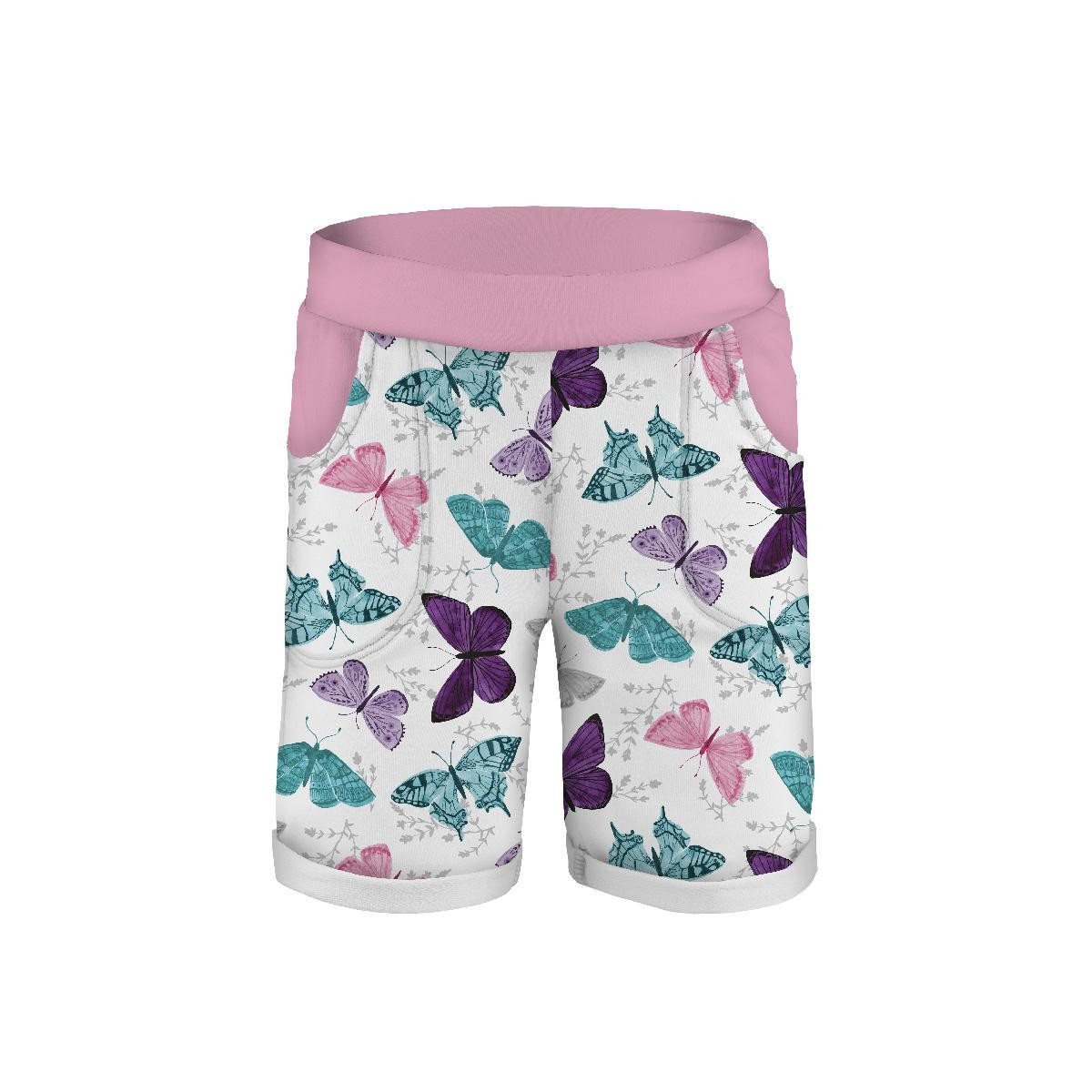BUTTERFLIES PAT. 5 / white  (PURPLE BUTTERFLIES) - looped knit fabric