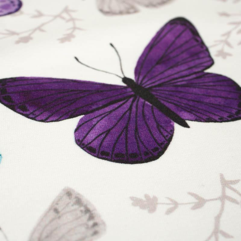 BUTTERFLIES PAT. 5 / white  (PURPLE BUTTERFLIES) - single jersey with elastane 