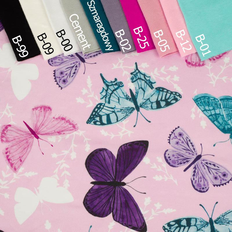 BUTTERFLIES PAT. 5 / pink (PURPLE BUTTERFLIES) - single jersey with elastane 