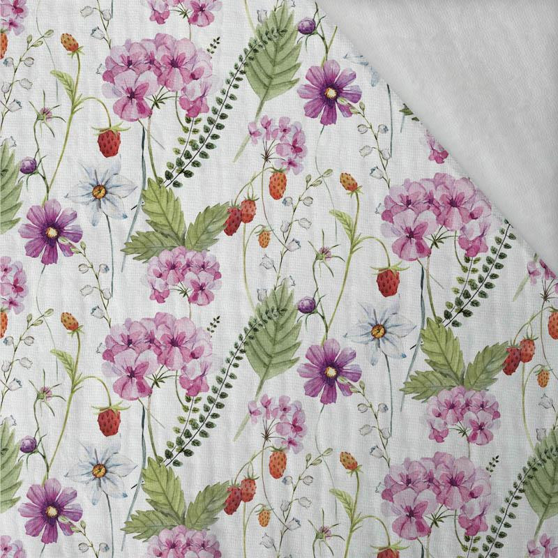 FLOWERS AND WILD STRAWBERRIES (IN THE MEADOW) - Cotton muslin