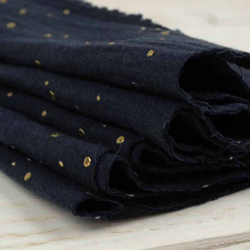 GOLDEN DOTS / navy - Cotton muslin