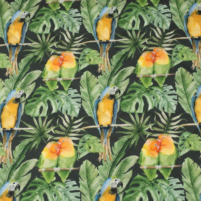 PARROTS pat. 2 / black (JUNGLE) - picnic blankets woven fabric