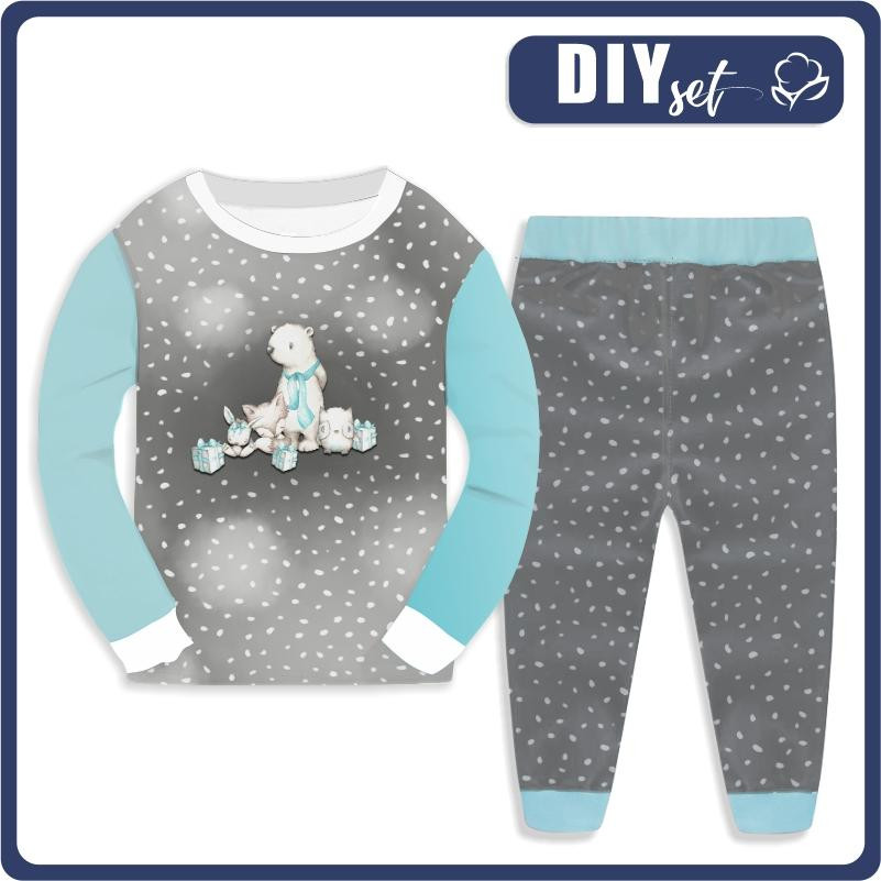 CHILDREN'S PAJAMAS " MIKI" - MAGICAL FRIENDS / WHITE TRACES / dark grey (MAGICAL CHRISTMAS FOREST) - sewing setc