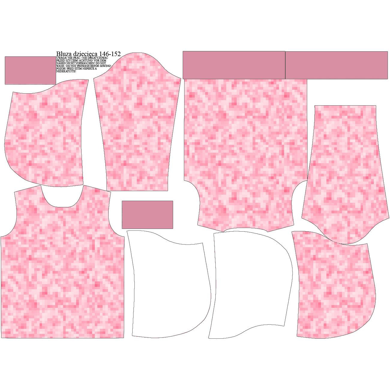 KID'S HOODIE (ALEX) - PIXELS pat. 2 / pink - looped knit fabric
