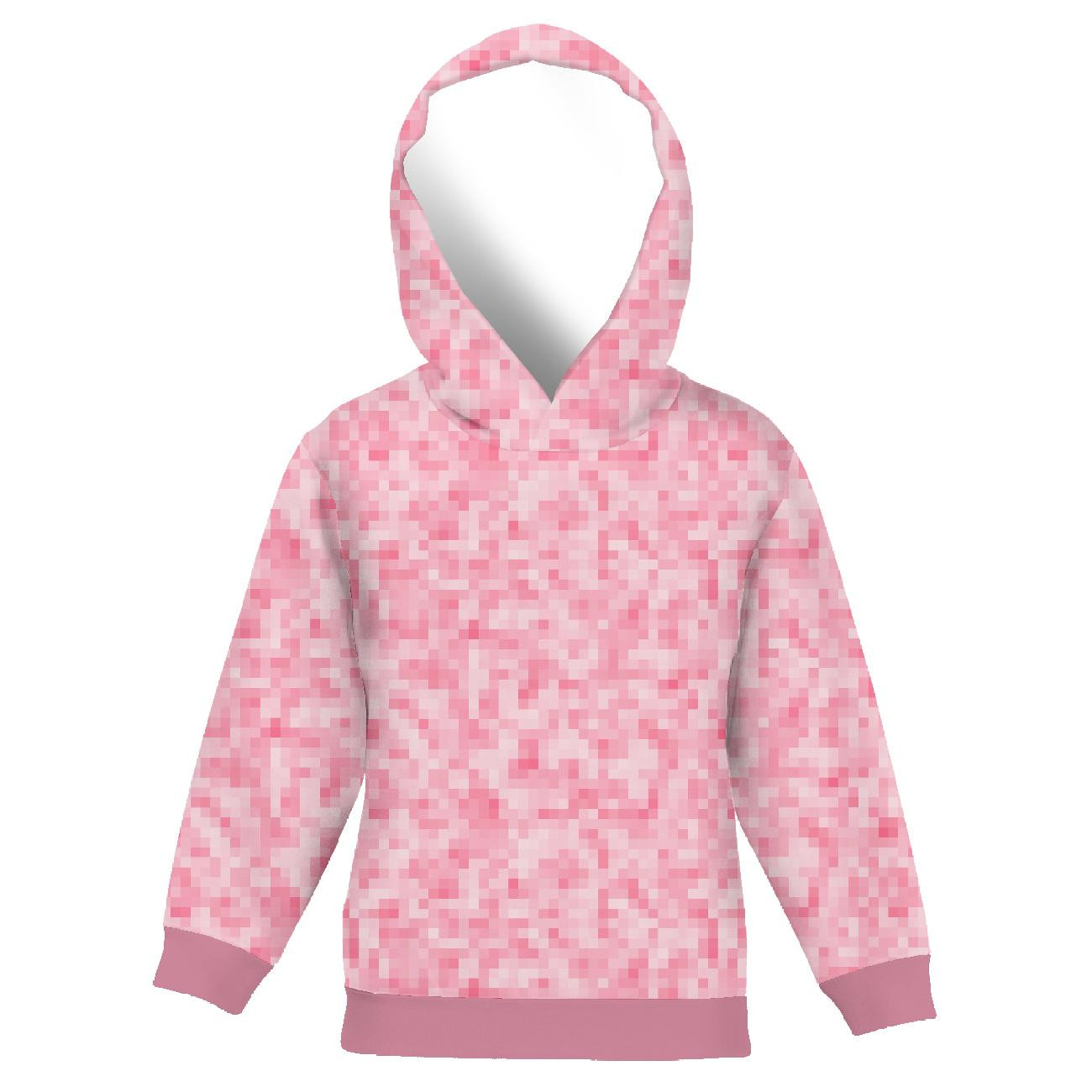 KID'S HOODIE (ALEX) - PIXELS pat. 2 / pink - looped knit fabric