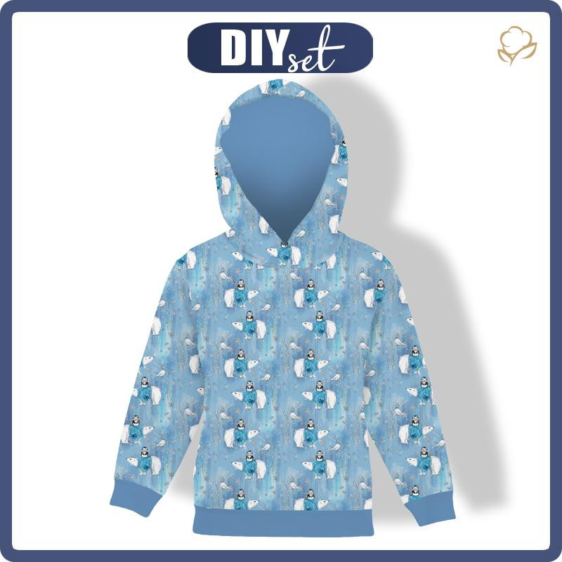 KID'S HOODIE (ALEX) - PENGUINS ON BEARS / light blue (ENCHANTED WINTER) - sewing set