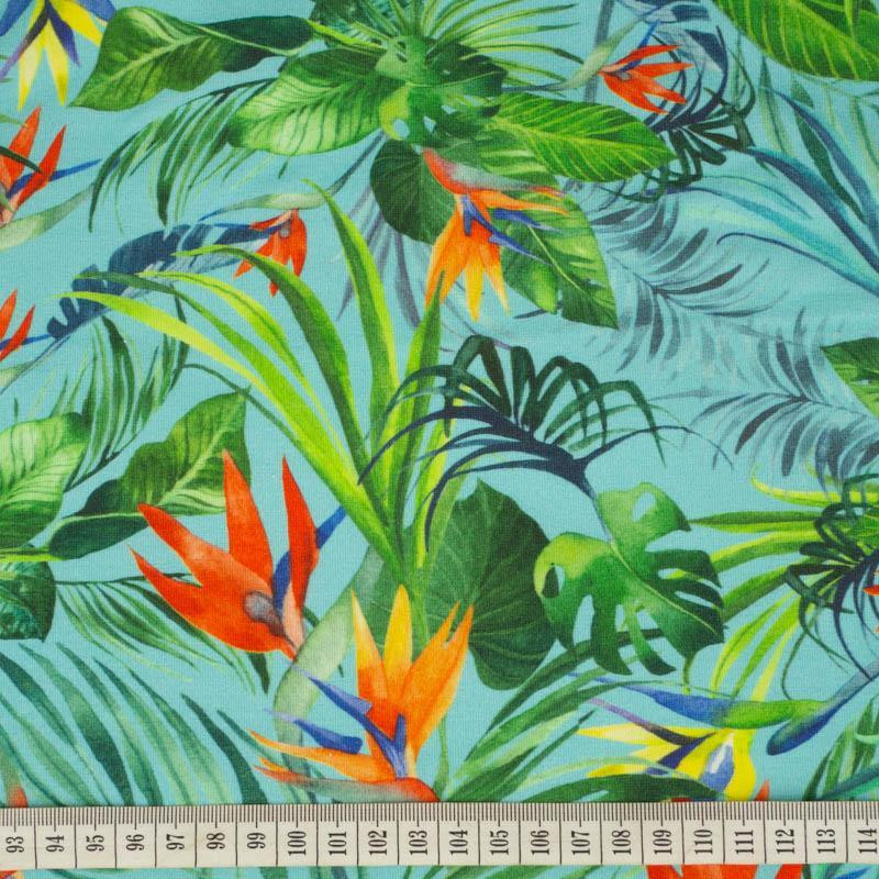PALM LEAVES pat. 4 / light blue - Viscose jersey
