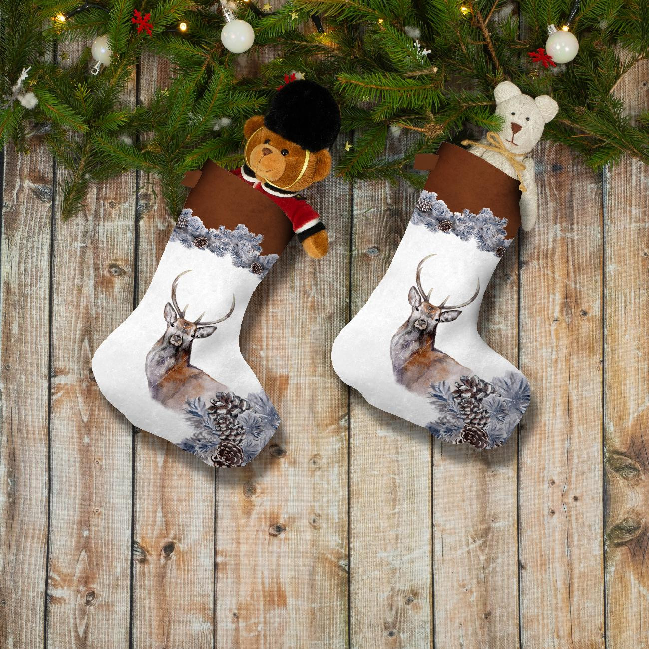 Christmas Stocking Set - REINDEER / CONES