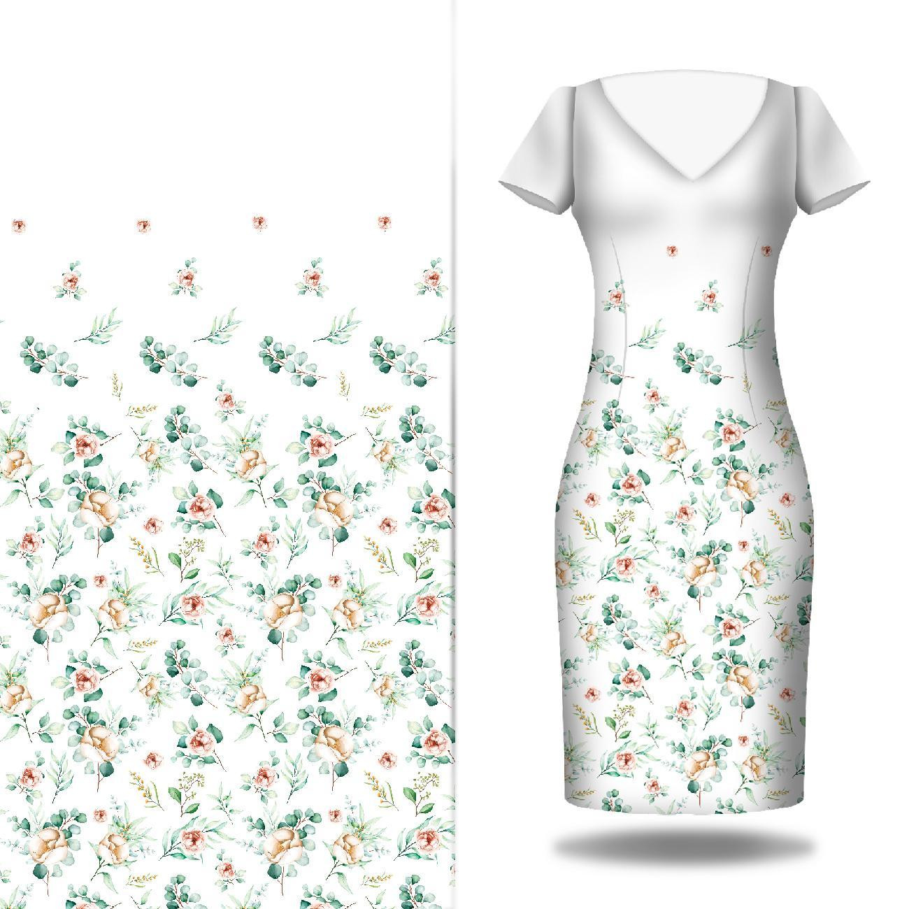 ROSES AND LEAVES PAT. 2 - dress panel Linen 100%