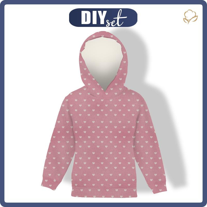 KID'S HOODIE (ALEX) - HEARTS / (acid) pink (NORWEGIAN PATTERNS) - sewing set