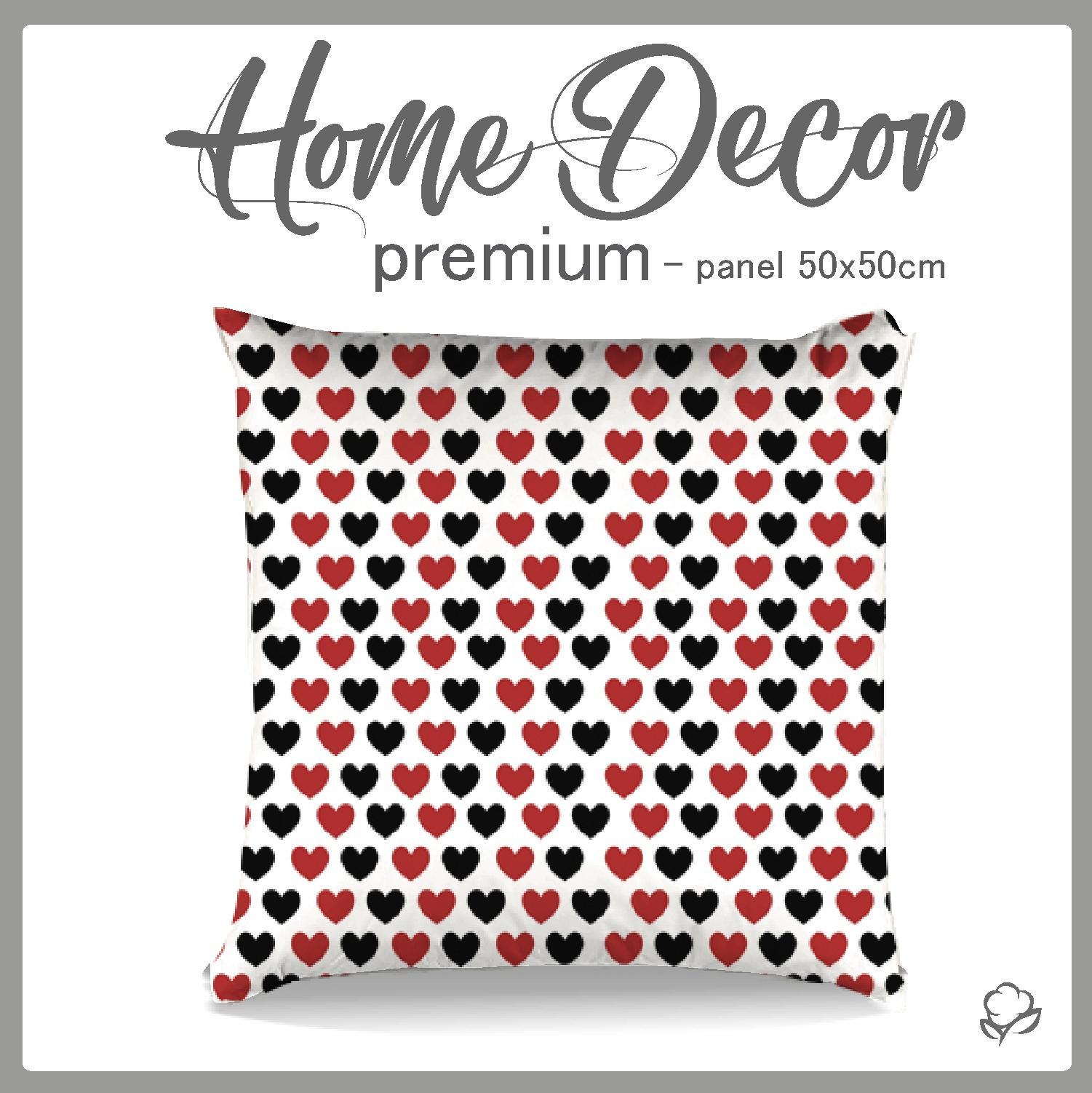 CUSHION PANEL - RED-BLACK HEARTS - HOME DECOR PREMIUM 