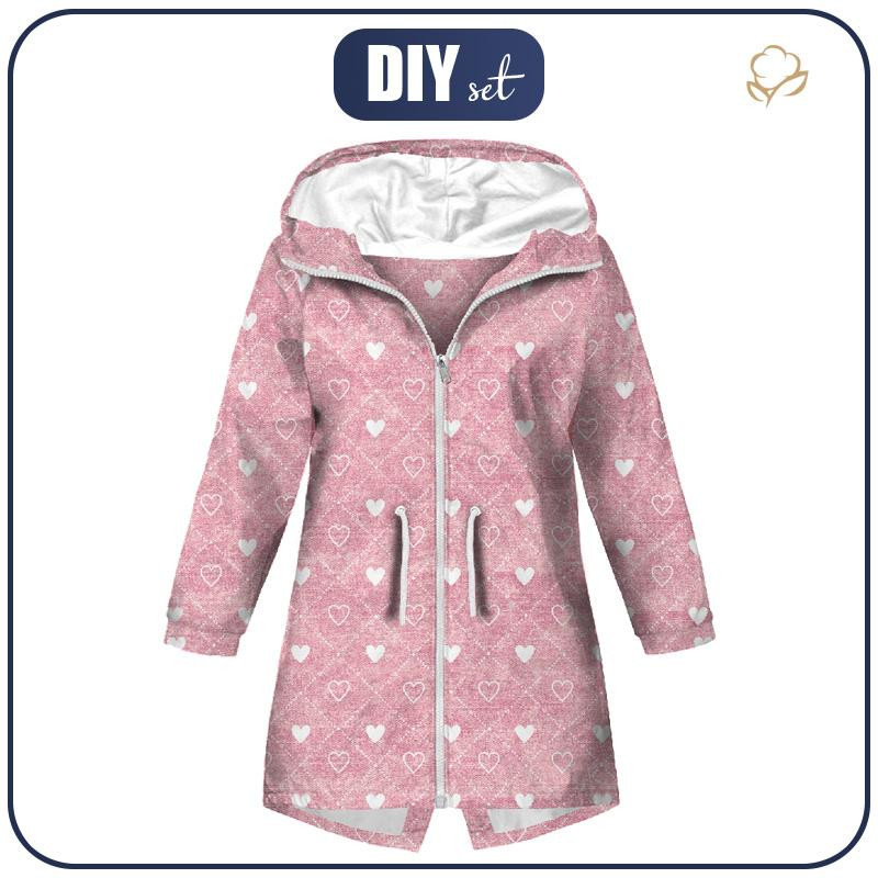 KIDS PARKA (ARIEL) - HEARTS AND RHOMBUSES / vinage look jeans (rose quartz) - softshell