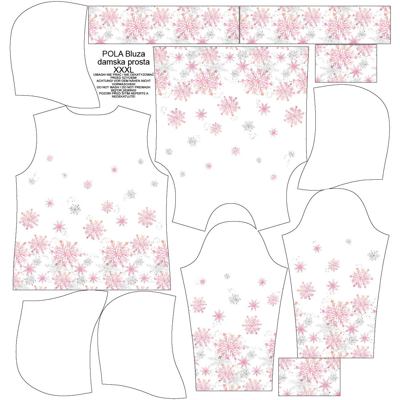 CLASSIC WOMEN’S HOODIE (POLA) - PINK SNOWFLAKES pat. 2 - looped knit fabric 