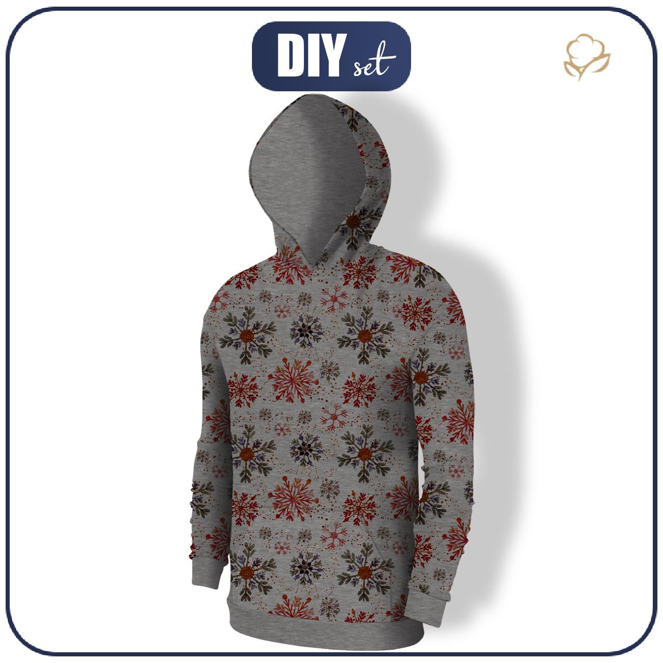 MEN’S HOODIE (COLORADO) - RED SNOWFLAKES / melange grey - sewing set