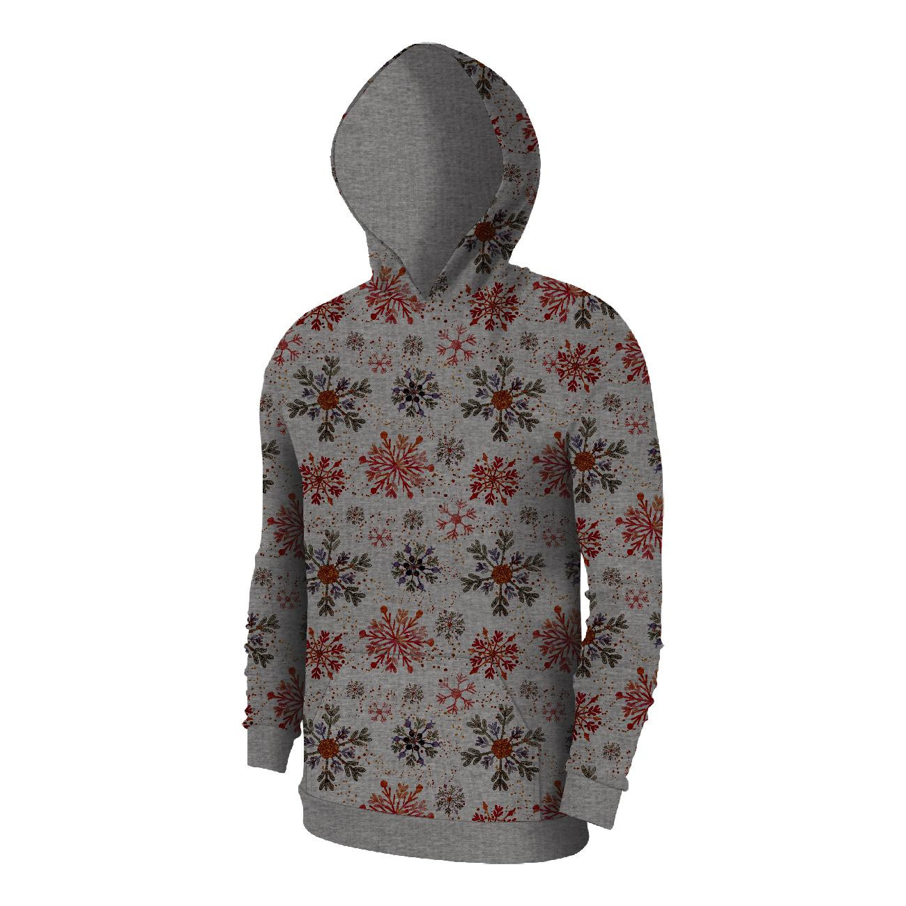 MEN’S HOODIE (COLORADO) - RED SNOWFLAKES / melange grey - sewing set