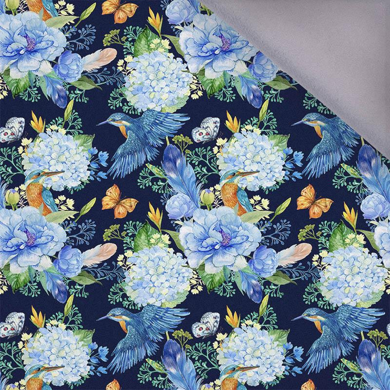 MINI KINGFISHERS AND LILACS (KINGFISHERS IN THE MEADOW) / navy - softshell