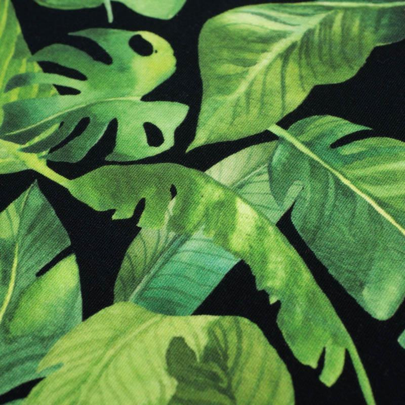 TROPICAL LEAVES pat. 2 / black - looped knit fabric