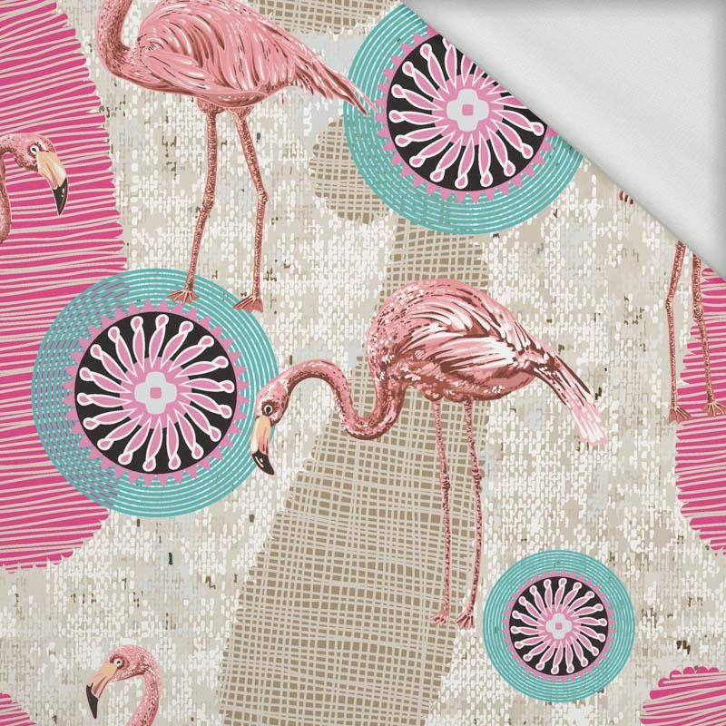 FLAMINGOS AND ROSETTES - looped knit fabric