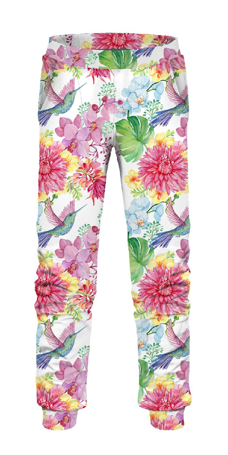 CHILDREN'S JOGGERS (LYON) - HUMMINGBIRDS AND FLOWERS pat. 2 - looped knit fabric