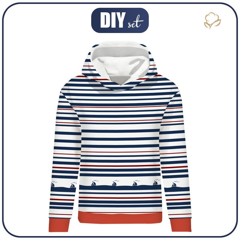 CLASSIC WOMEN’S HOODIE (POLA) - SHIPS / stripes (marine) - looped knit fabric 